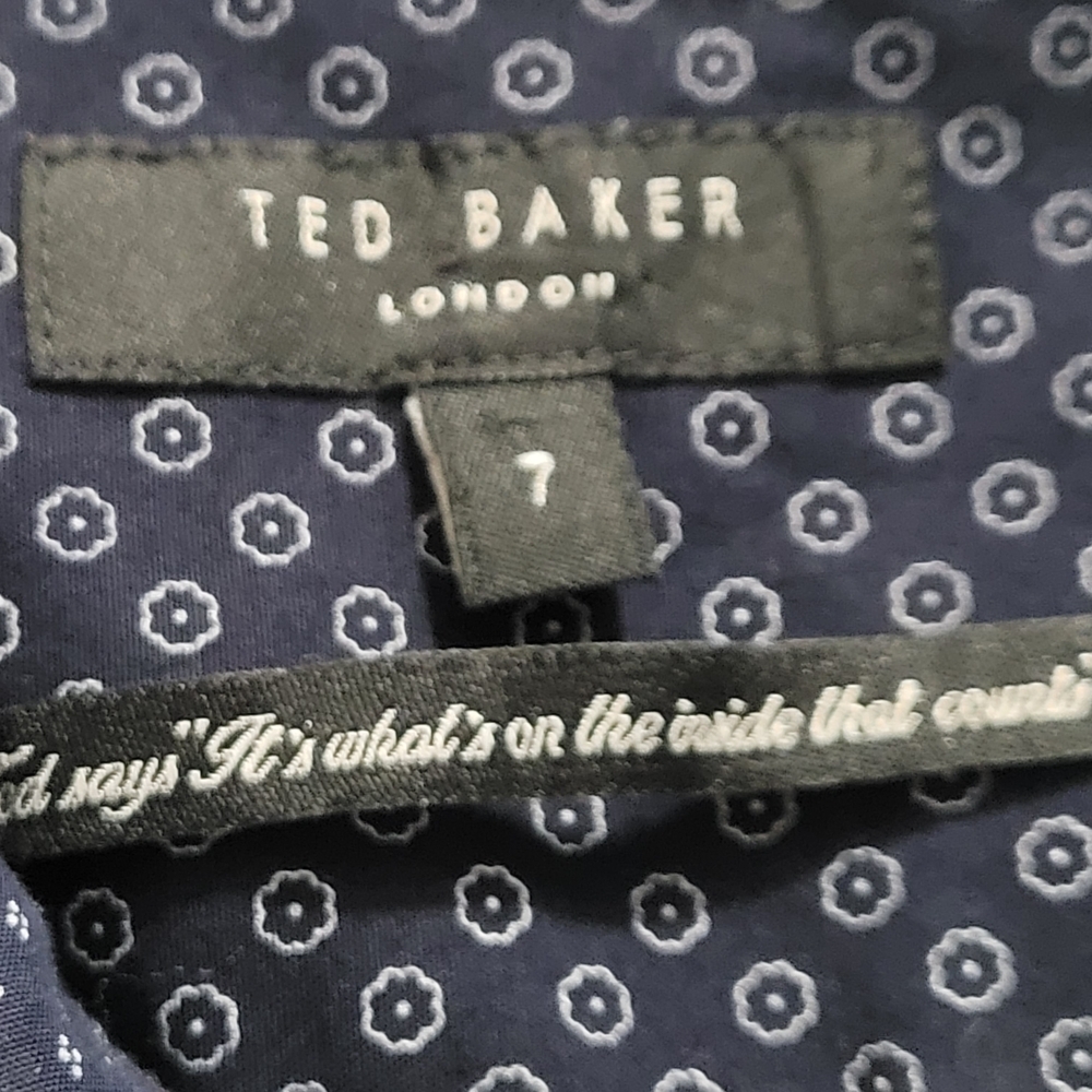 Ted Baker Men's Navy Blue Polka Dot Shirt Size 7 / 2X? Premium Quiet Luxury - Picture 4 of 8